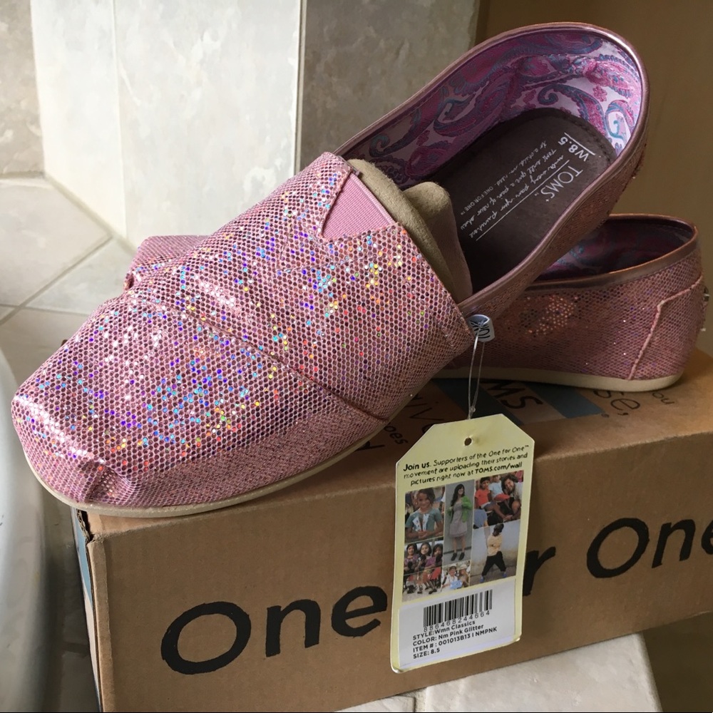 TOMS pink glitter shoes